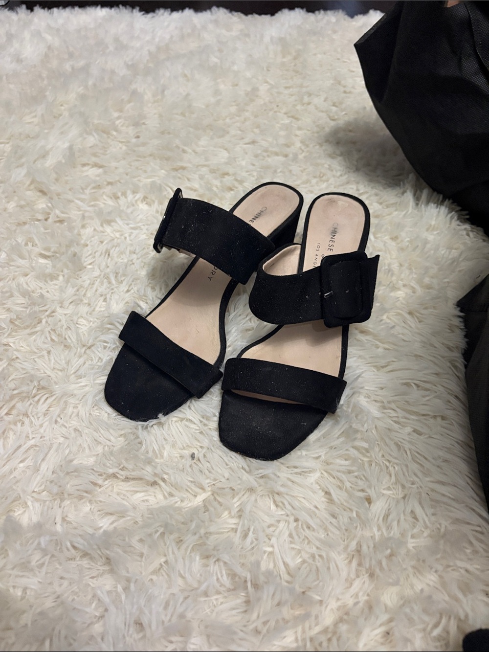 Chinese Laundry Black Buckle Slide Heels